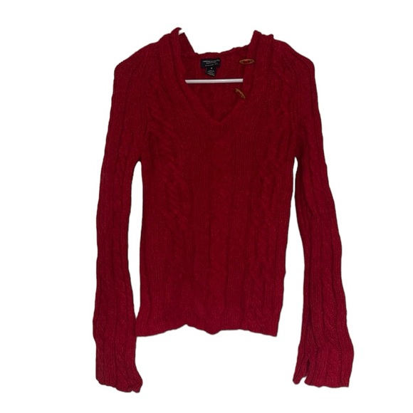 American Eagle Outfitters Sweaters - American Eagle Outfitter Hooded Winter Knit Sweater Red 100% Lambs Wool Size M